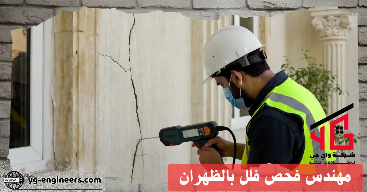 مهندس يفحص تشققات حائط فيلا بالظهران